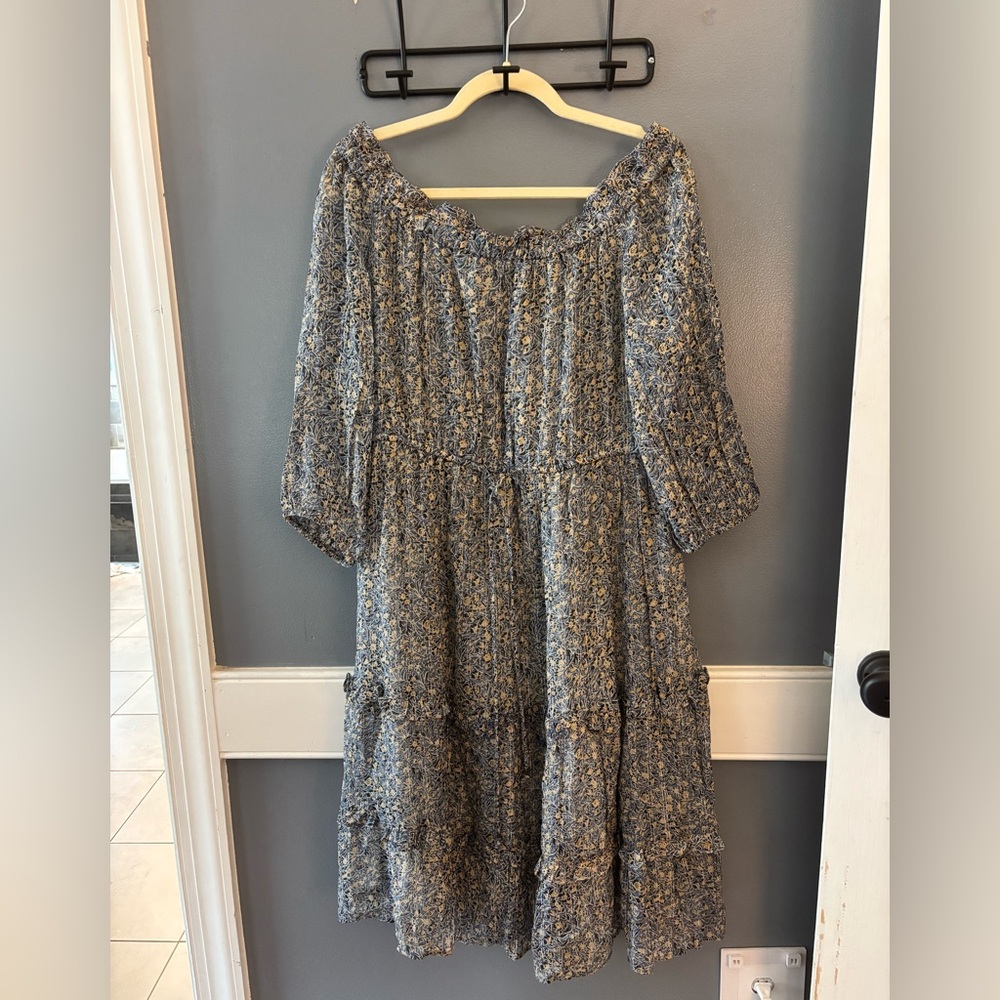 NWT Anthropologie Blue Floral Long Sleeve Dress